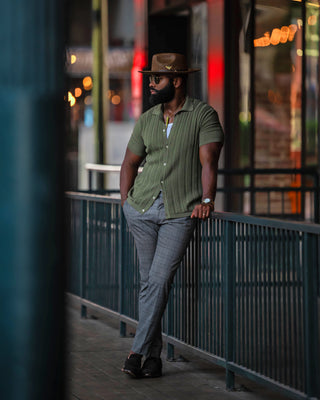 Southern Gents Cable Knit Polo - Olive Green
