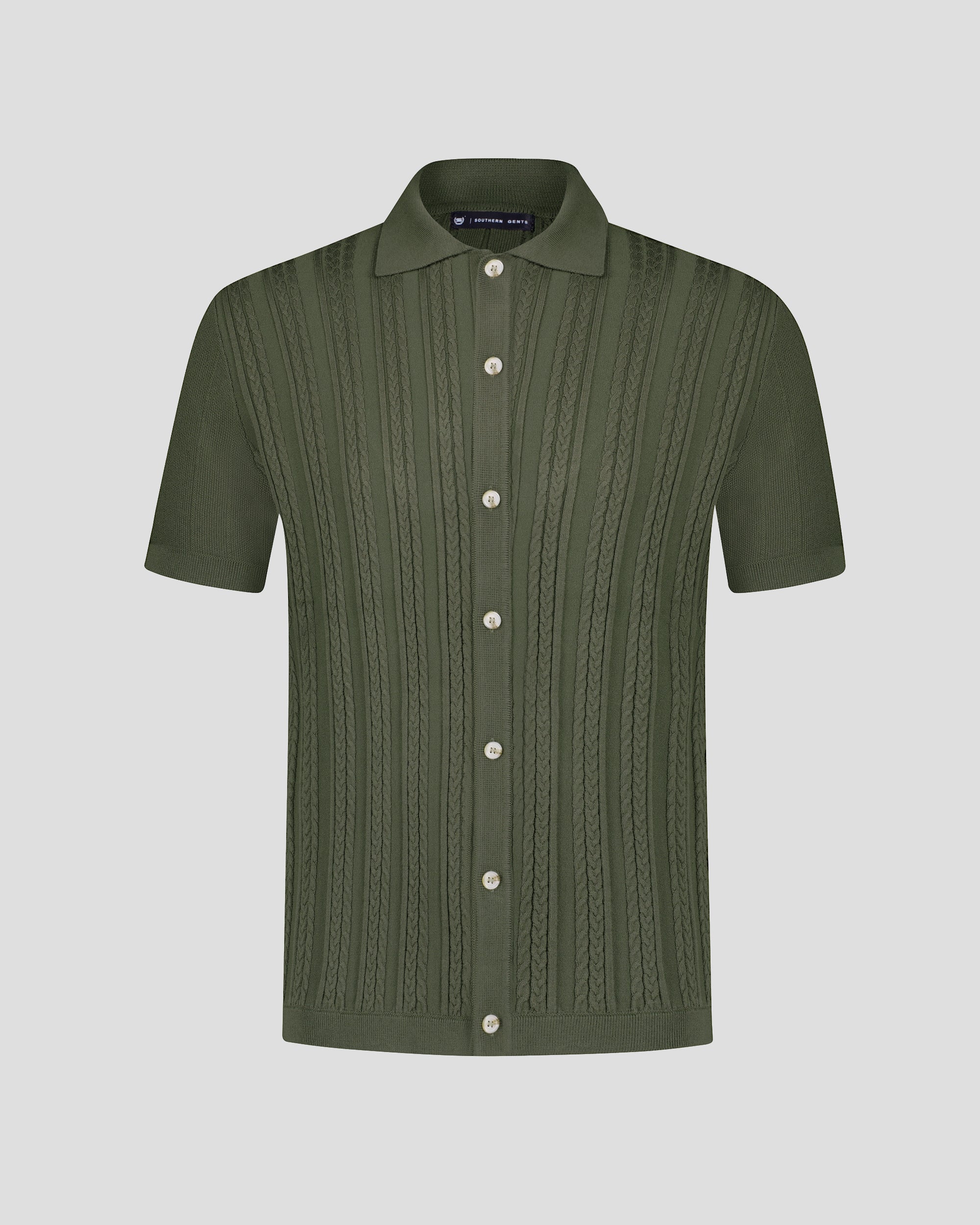 Green Knit Polo Shirt | Cable Knit | Southern Gents
