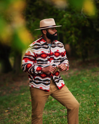 Southern Gents Aztec Overshirt - Burgundy + Brown