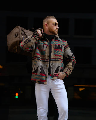 Southern Gents Aztec Overshirt - Brown + Teal