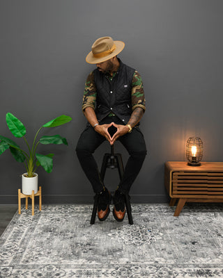 Southern Gents Ferguson Fedora Mocha Quilted Vest Black
