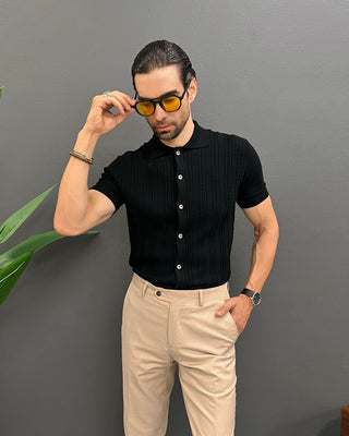 Southern Gents Cable Knit Polo -  Black