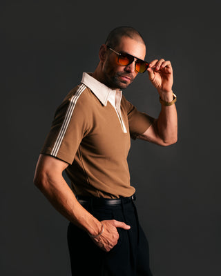 Southern Gents Vintage Cotton Polo - Chocolate + Vanilla