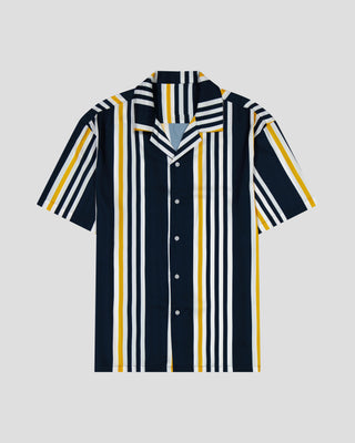 Southern Gents Camp Collar Shirt - Navy + Gold Stripe