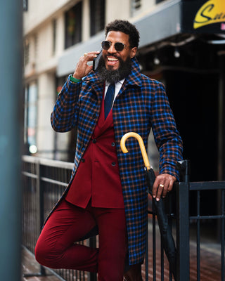 Southern Gents Navy Car Coat - Coffee + Navy Plaid