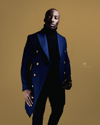 Southern Gents Double Breasted Coat - Navy + Gold